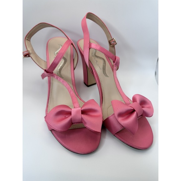 Nina Shoes - Nina Women's Pink Satin Bow Heels Slingback Open Toe Block Heel